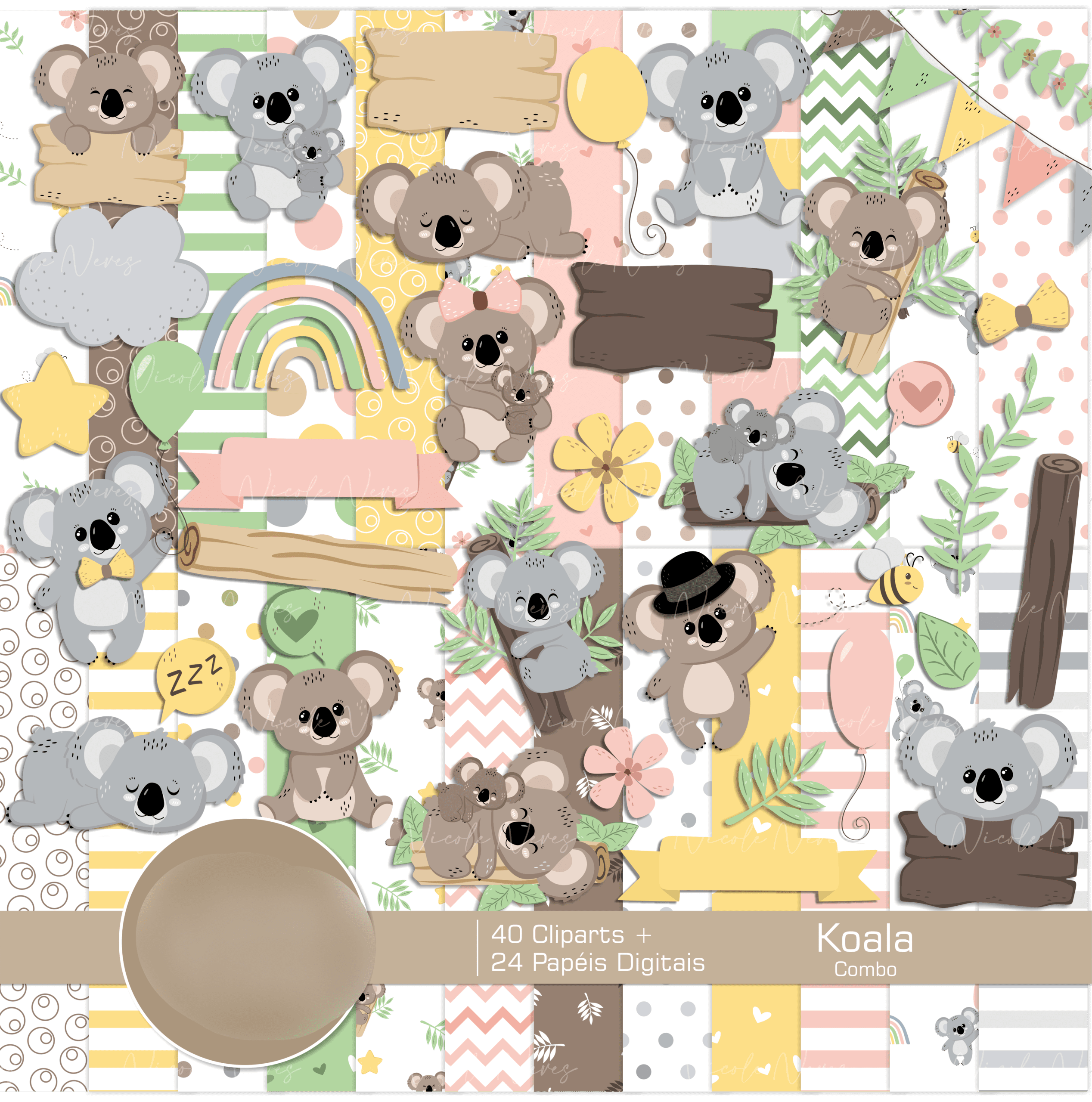 KIT DIGITAL KOALA NICOLE NEVES Kit Digital Papeis Koala - Imagem 1