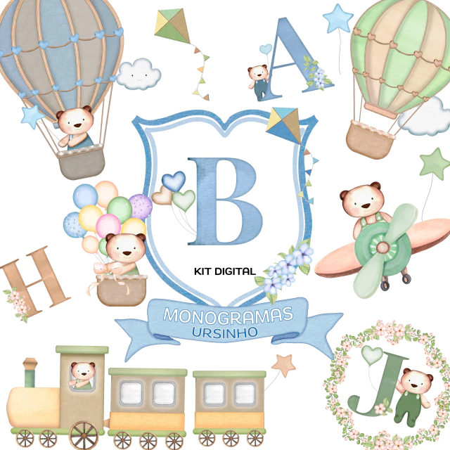 KIT DIGITAL MONOGRAMAS URSINHO Kid Digital Monogramas Ursinho - Imagem 1
