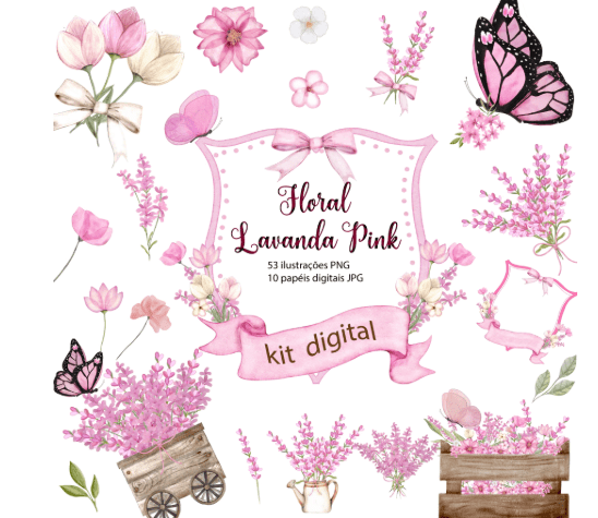 KIT FLORAL LAVANDA PINK Kit Digital Floral Lavanda Pink - Imagem 1