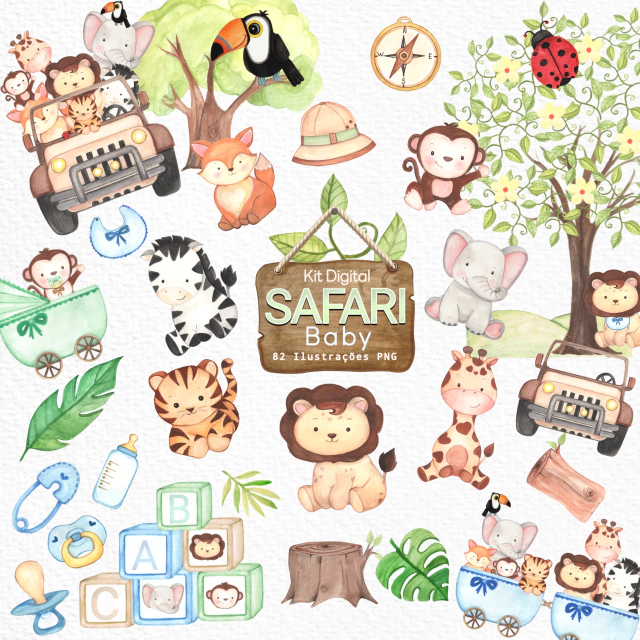KIT SAFARI BABY MENINO Kit Digital Safari Baby Boy - Imagem 1