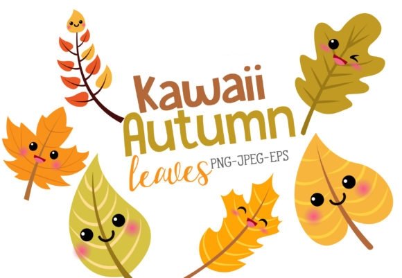 Kawaii Autumn Leaves Kit Digital Folhas de Outono - Imagem 1