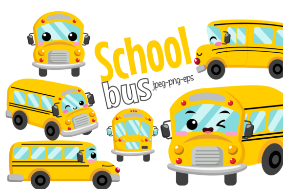 Kawaii School Bus Kit Digital Onibus Escolar - Imagem 1