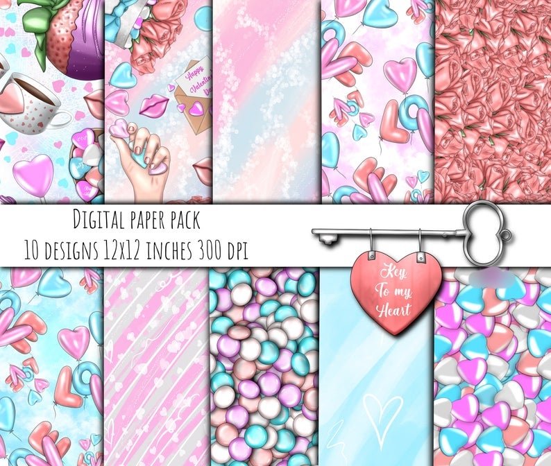 Key to My Heart - Papeis Arquivo Kit Digital Papéis Coração - Imagem 1
