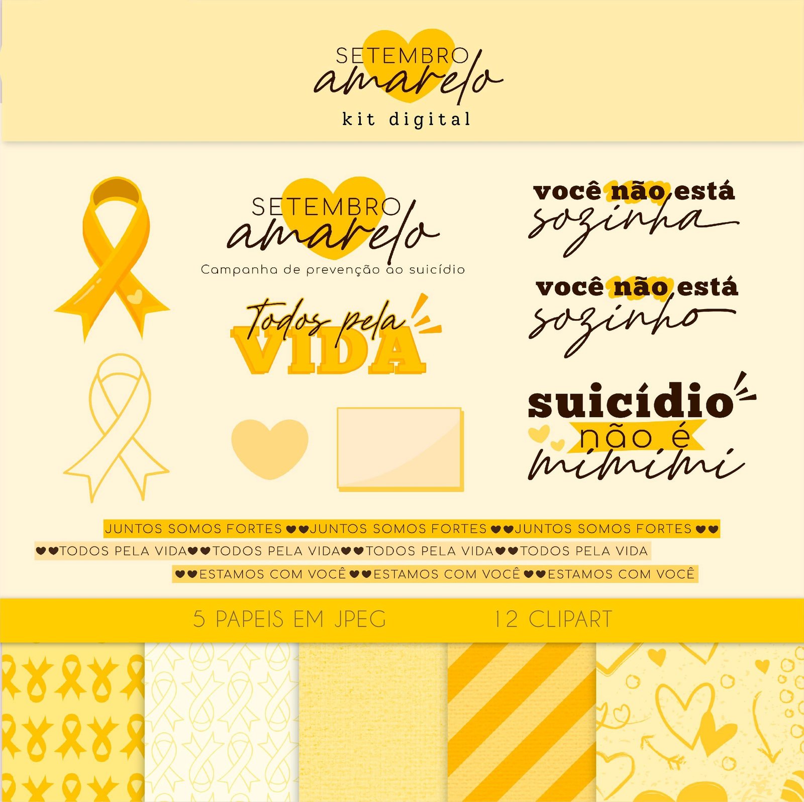 KifC_SetembroAmarelo Kit Digital Papeis Setembro Amarelo - Imagem 1
