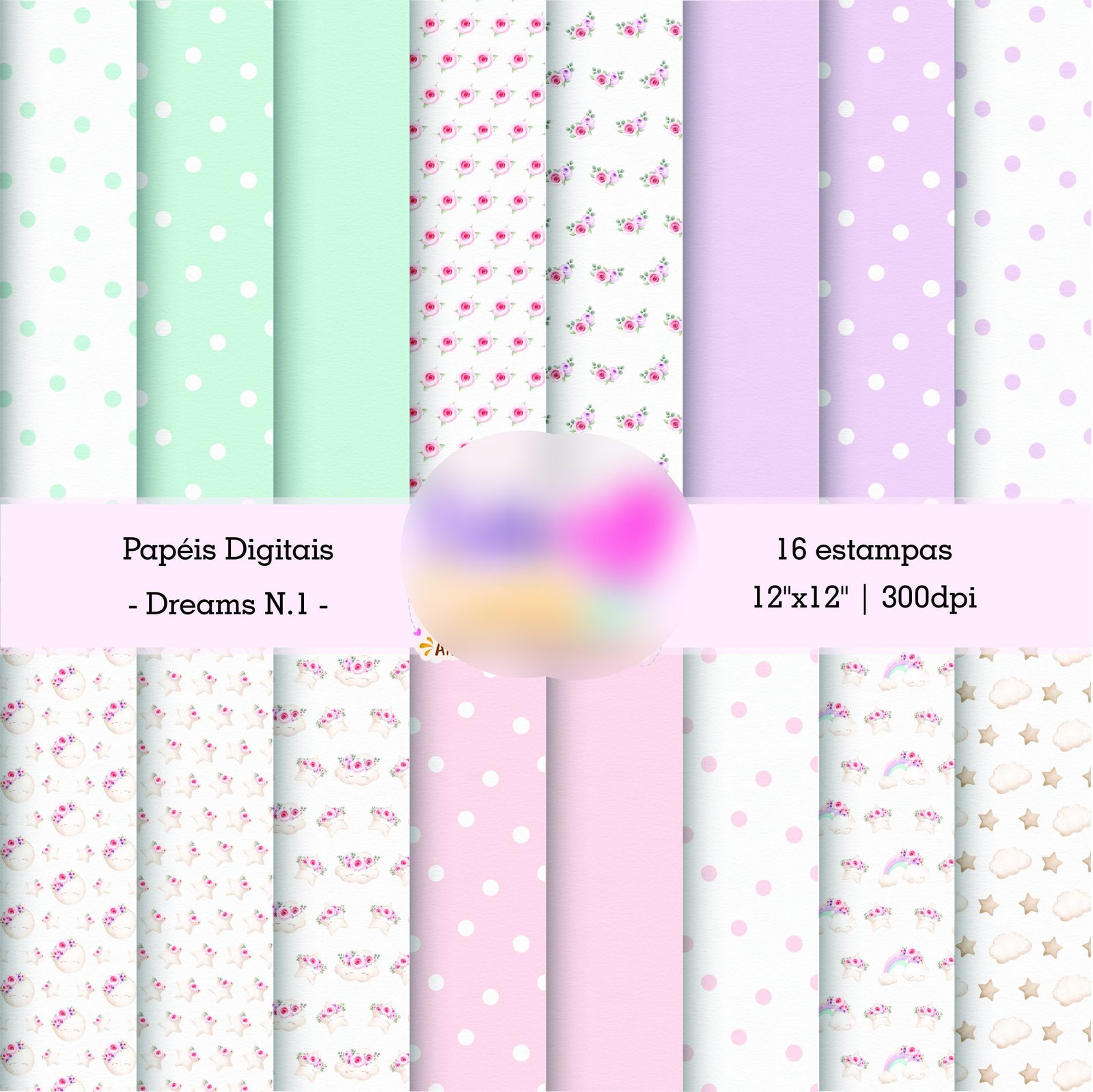 Kit Digital - Abstrato Cute - Dreams Kit Digital Papeis Abstrato Cute - Imagem 1