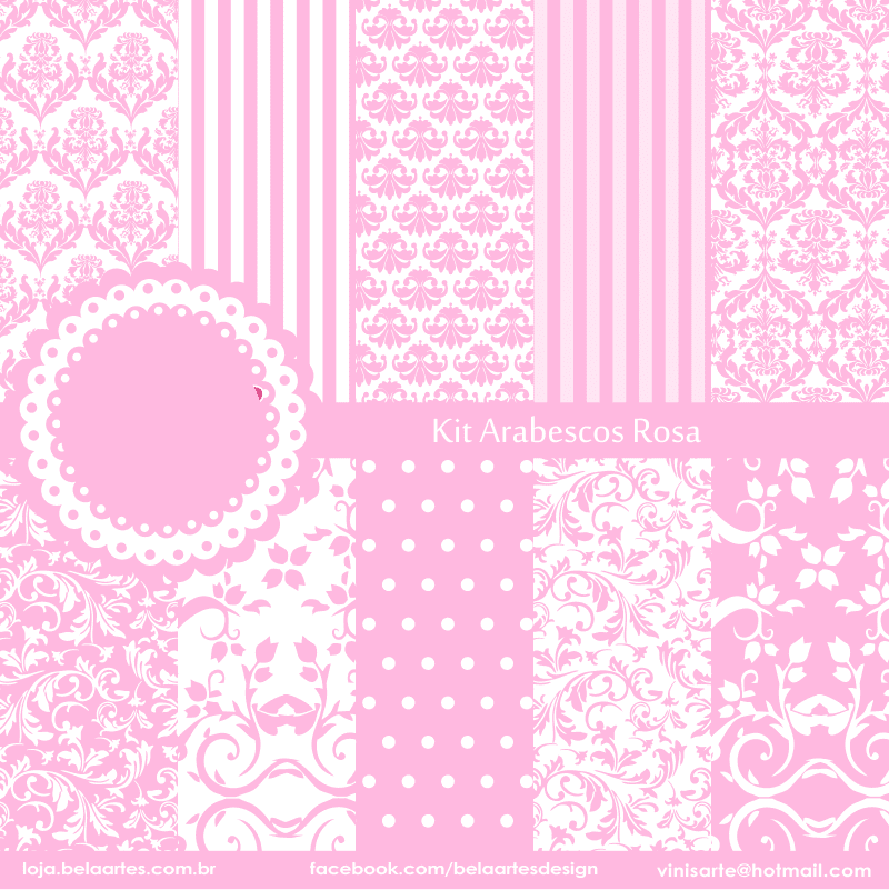 Kit Digital Arabescos Rosa Kit Digital Papeis Arabescos Rosas - Imagem 1