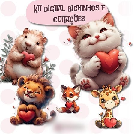 Kit Digital Bichinhos e Corações Kit Digital Bichinhos e Corações - Imagem 1