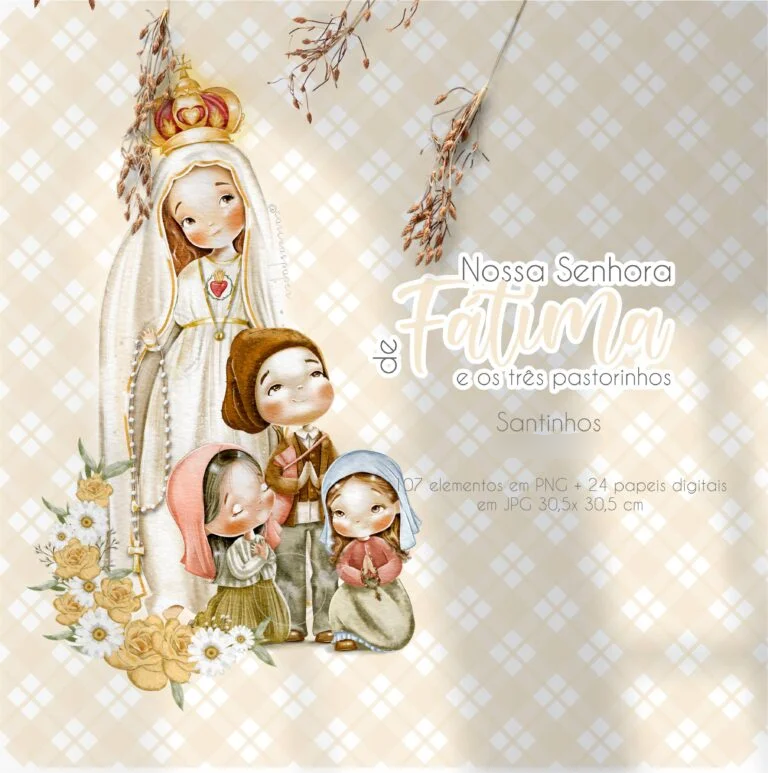 Kit Digital Nossa Senhora de Fátima e o três pastorinhos Versão 2 (Santinhos) Kit Digital Nossa Senhora de Fátima e os Três Pastorinhos - Imagem 1
