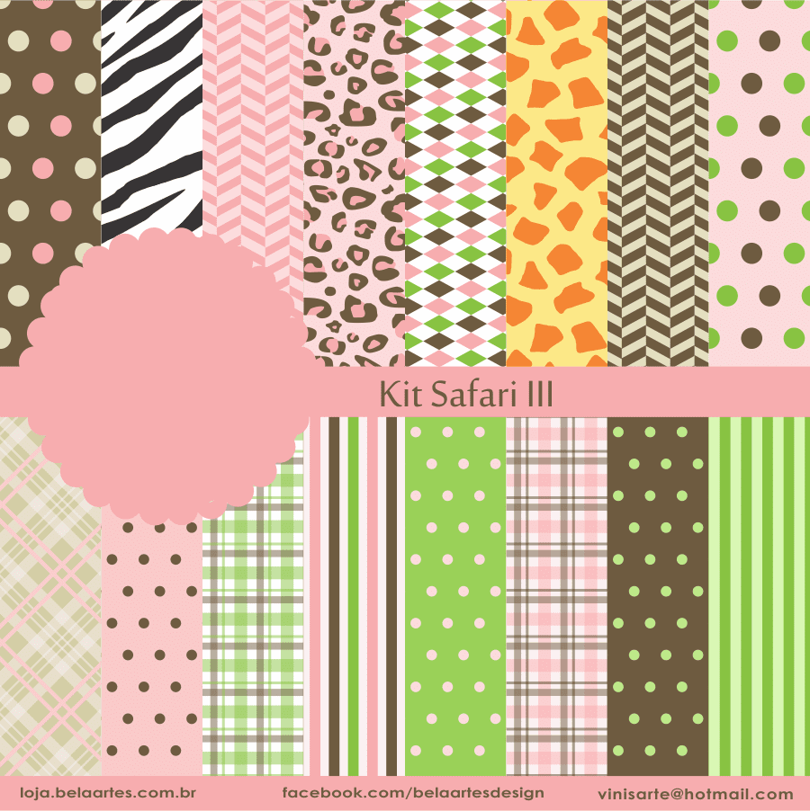 Kit Digital Safari Papéis lll Kit Digital Papeis Safari Rosa - Imagem 1