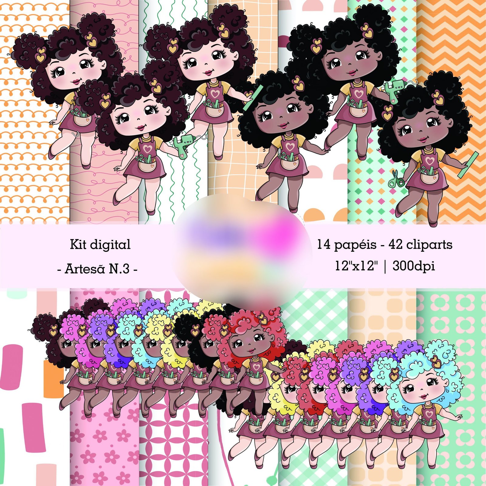Kit Digital – Artesã N3 – Cacheadas – Papéis Digitais e Cliparts Kit Digital Papeis Artesã Cacheadas - Imagem 1