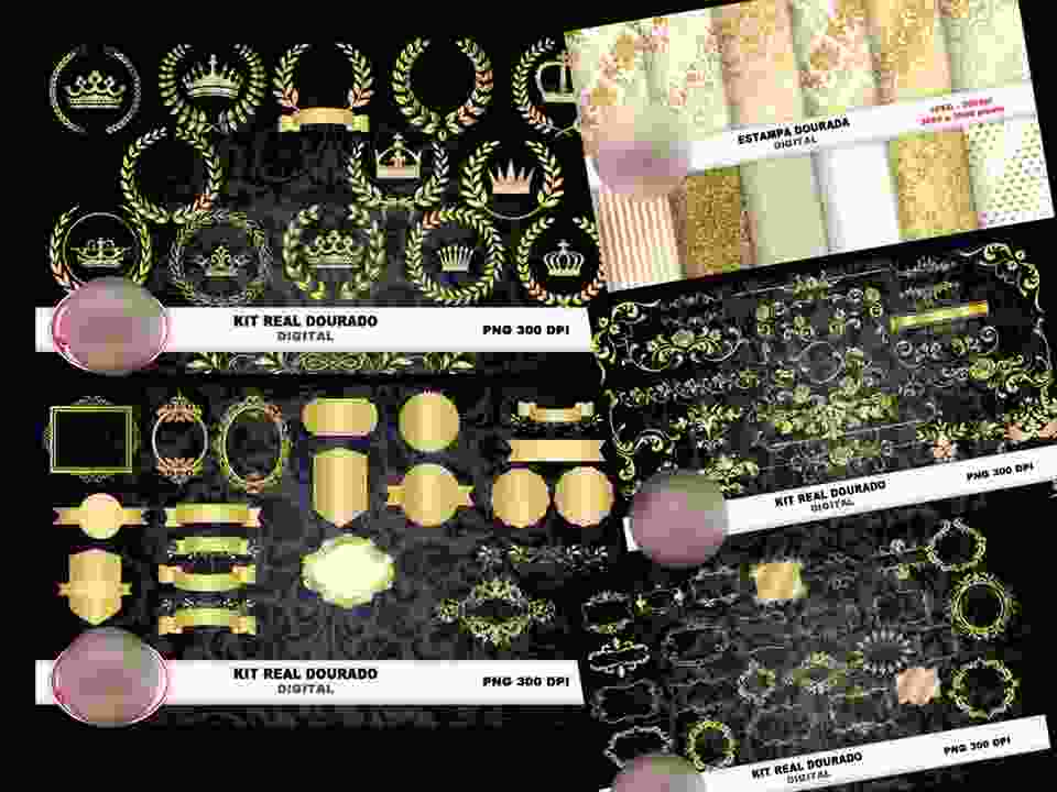 Kit Real Dourado Arquivo Kit Digital PAPEL DOURADO - Imagem 1