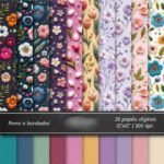Kit Digital Papeis Flores e Bordados