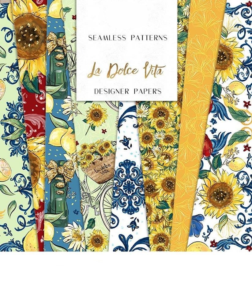 La Dolce Vita Papers Kit Digital Papeis Girassol - Imagem 1