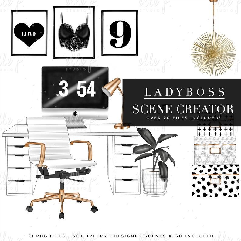Lady Boss Scene Creator-ElleP Kit Digital Chefe Senhora Inlustração - Imagem 1