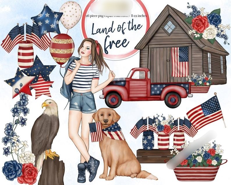 Land Of The Free-Gaynor Kit Digital Menina 4 de Julho - Imagem 1