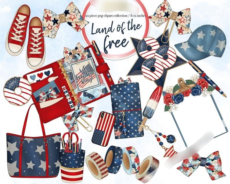 Land Of The Free Planner-Gaynor Kit Digital Menina Planner 4 de Julho - Imagem 1