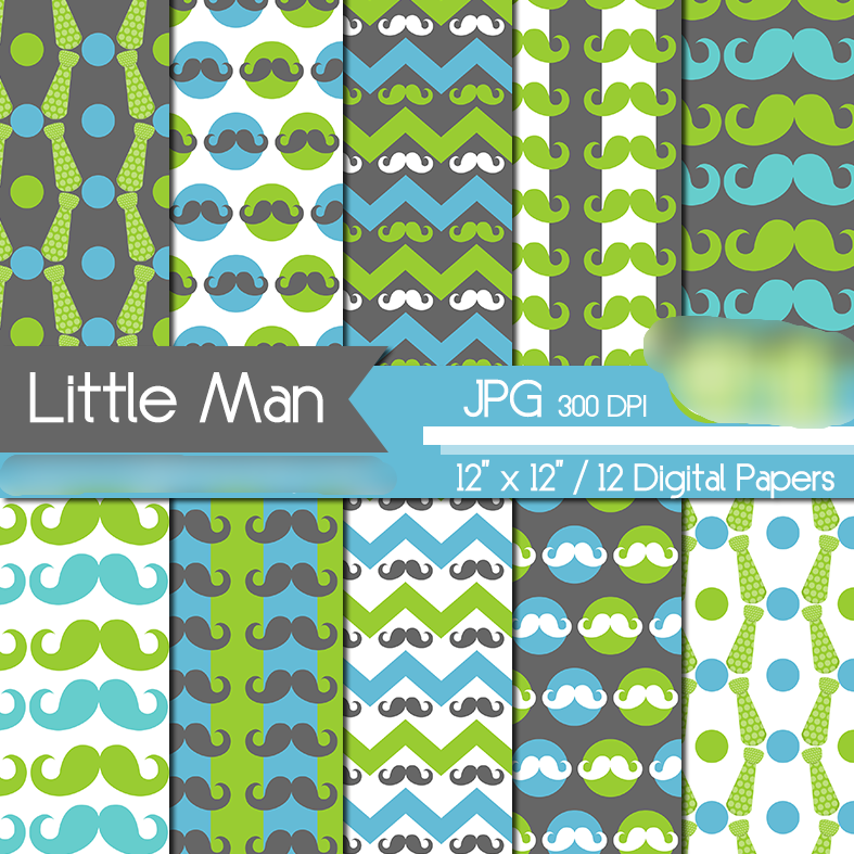 Little Man 2 Digital Paper Kit Digital Papeis Pequeno Homem Verde - Imagem 1