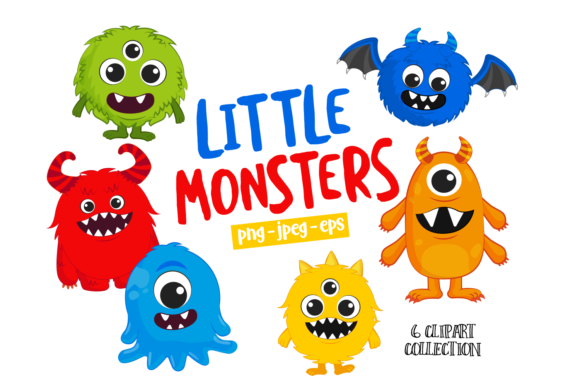 Little Monster Clipart Kit Digital Mostrinhos - Imagem 1