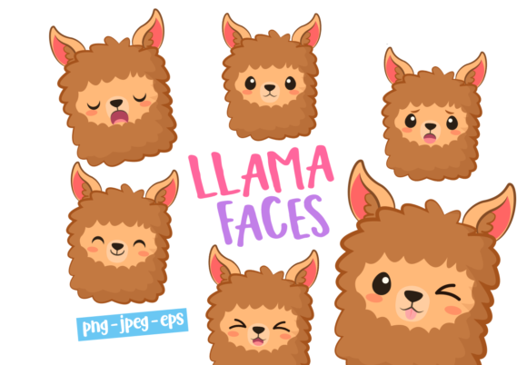 Llama Faces Clipart Set Kit Digital Ilama Clipart - Imagem 1
