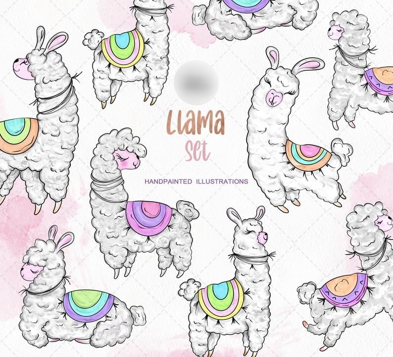 Llama Set Clipart Kit Digital Llama - Imagem 1