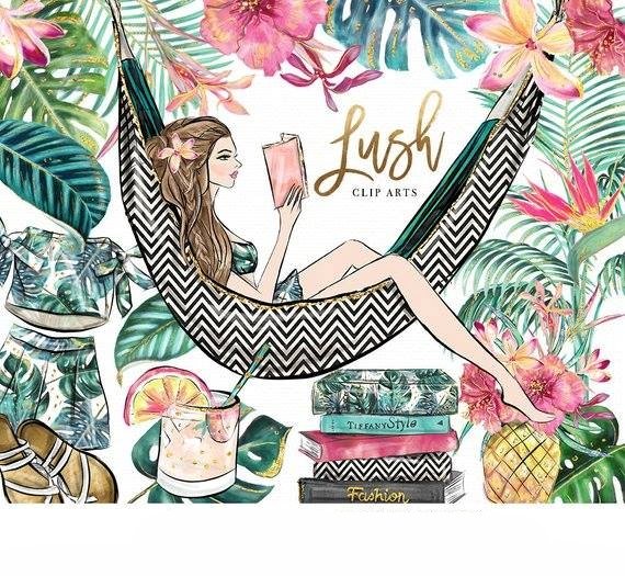 Lush Clip Art Fashion Girl Reading Tr Kit Digital Garota Exuberante Fashio Lendo - Imagem 1
