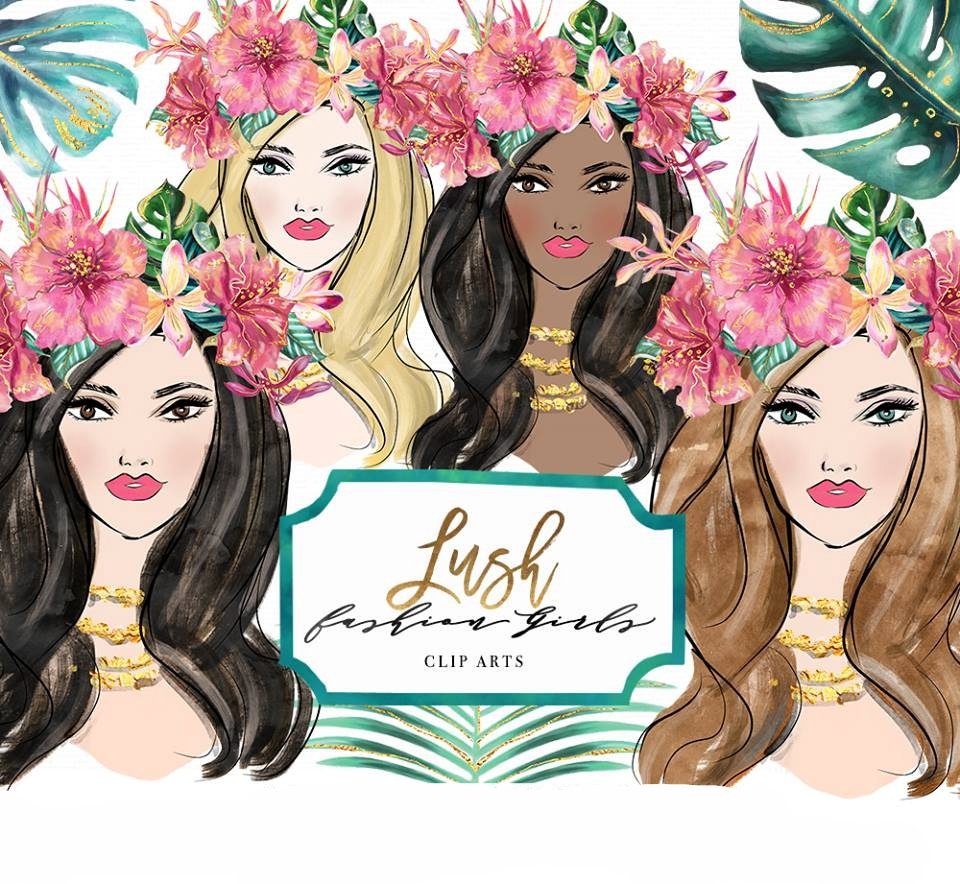 Lush Fashion Girl Clip Art Kit Digital Garota Fashio - Imagem 1