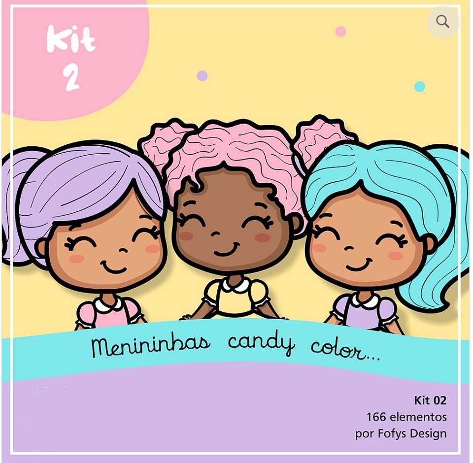 MENINAS CANDY COLOR Cabelo colorido Kit Digital Meninas Candy Cabelo Colorido - Imagem 1