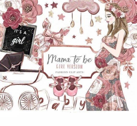 Mama To Be Girl Version Clip Art Kit Digital Gestante Clipart - Imagem 1
