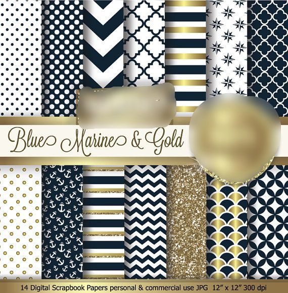 Marine And Gold Kit Digital Papeis Marinha e Ouro - Imagem 1
