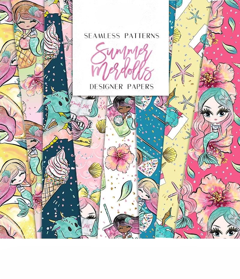Mermaid Dolls Digital Papers Summ Kit Digital Papeis Sereia - Imagem 1