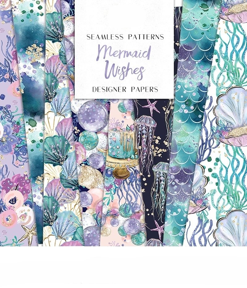 Mermaid_wishes_dp Kit Digital Papeis Sereias - Imagem 1
