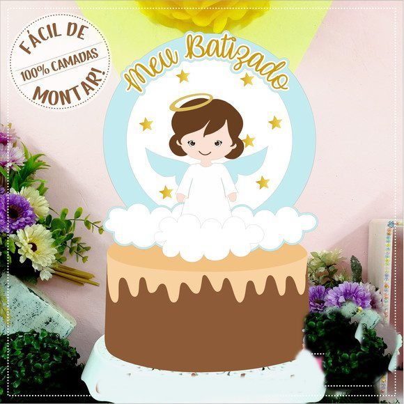Meu Batizado Menina Shaker Arquivo Topo de Bolo Meu Batizado Menina Shaker - Imagem 1