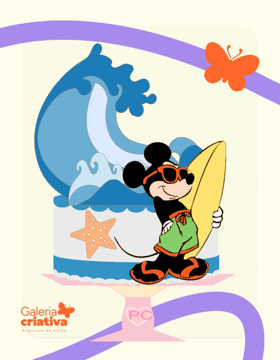 Mickey Surfista em Camadas Arquivo Topo de Bolo Mickey Surfista em Camadas - Imagem 1