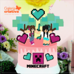 Arquivo Topo de Bolo Minecraft Menina em Camadas