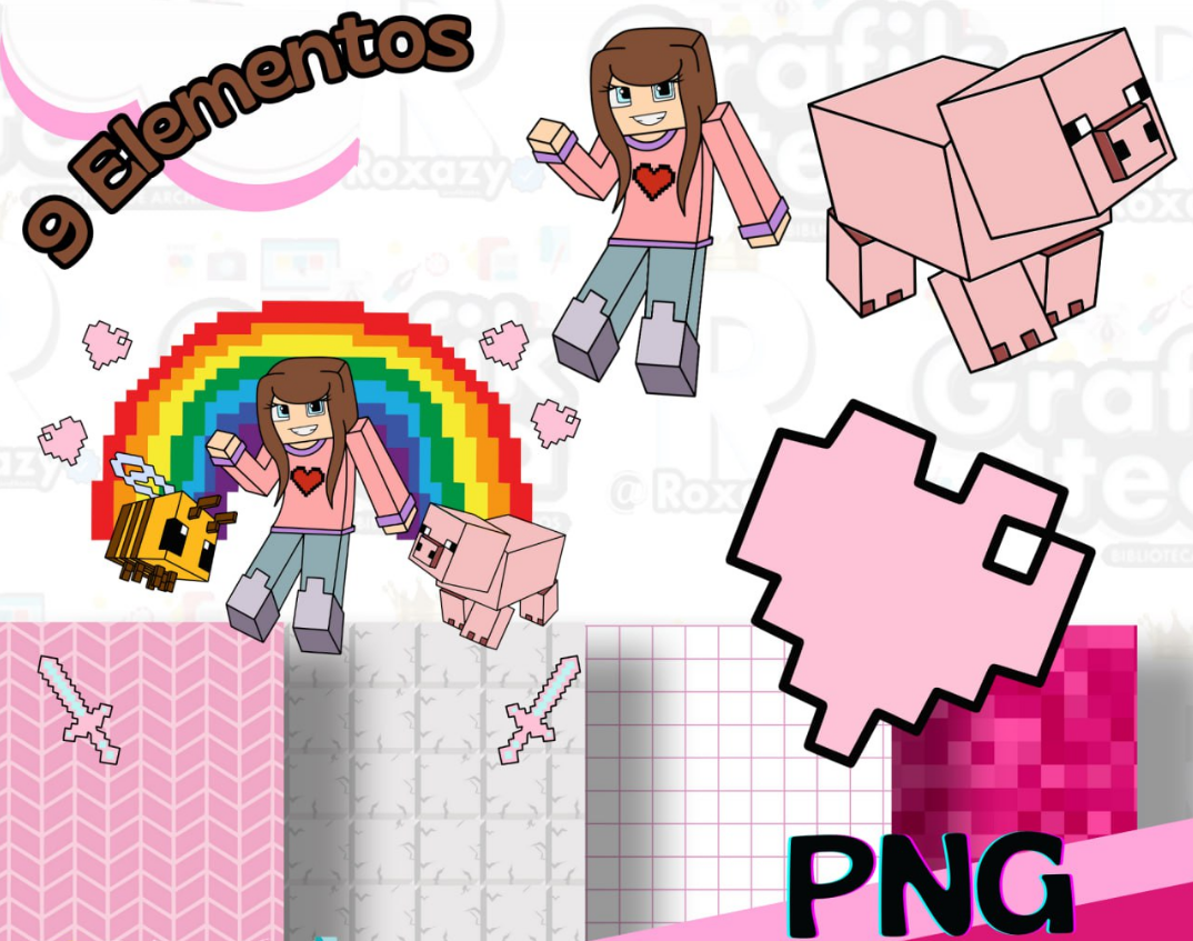 Minecraft Rosa Kit Digital Minecraft Rosa - Imagem 1