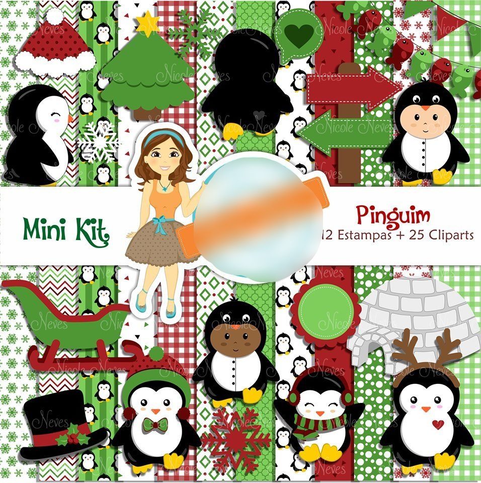 Mini kit pinguim Kit Digital Papeis Pinguim - Imagem 1