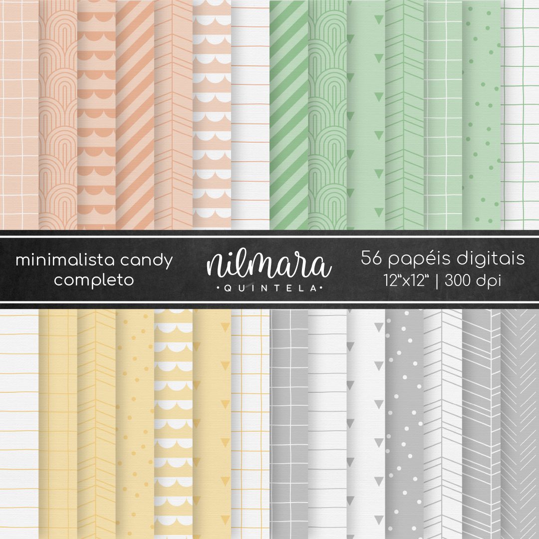 Minimalista Candy Completo - Papéis Kit Digital Papeis Minimalista Candy - Imagem 1