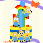 Arquivo Topo de Bolo Minions Arco íris em Camadas