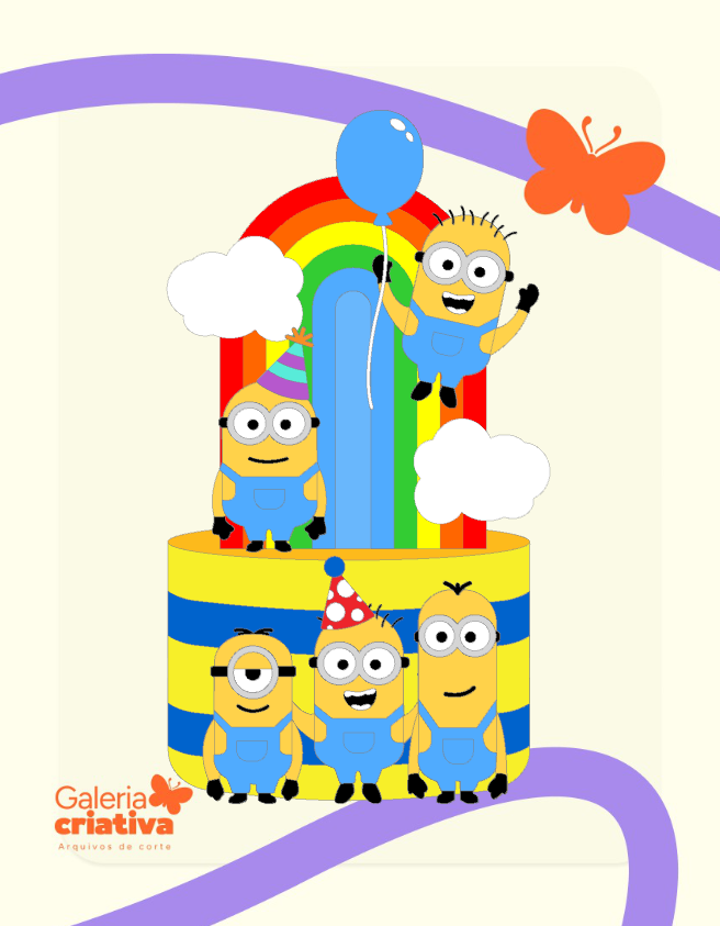 Minions Arco íris em Camadas Arquivo Topo de Bolo Minions Arco íris em Camadas - Imagem 1