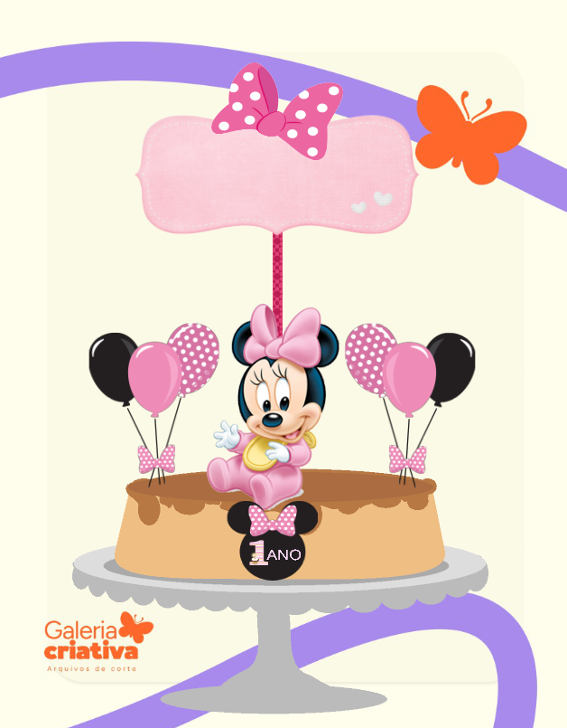 Minnie Baby Rosa Arquivo Topo de Bolo Minnie Baby Rosa - Imagem 1