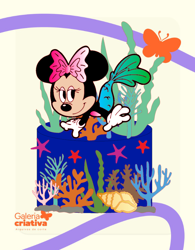 Minnie Sereia em Camadas Arquivo Topo de Bolo Minnie Sereia em Camadas - Imagem 1