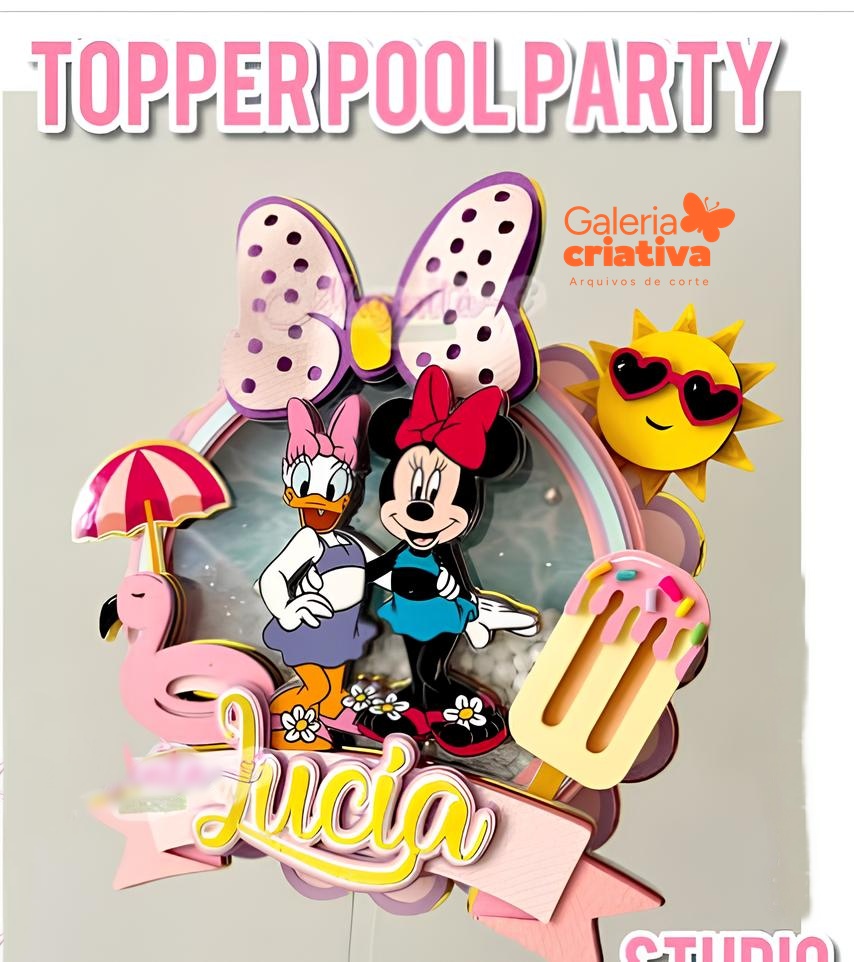 Minnie e Margarida Pool Party Arquivo Topo de Bolo Minnie e Margarida Pool Party - Imagem 1