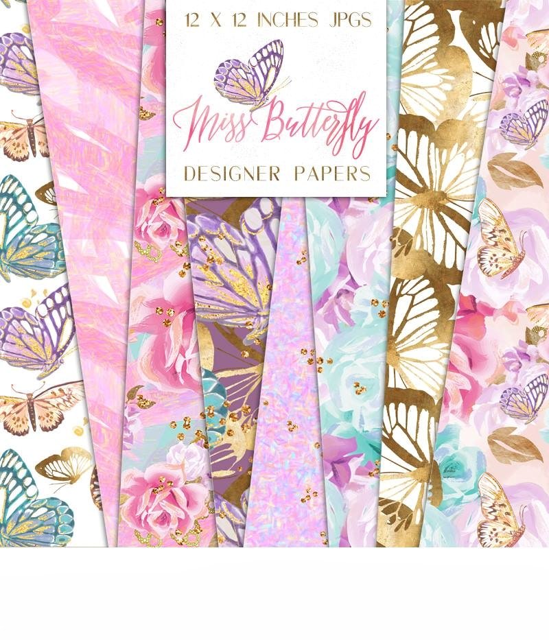 Miss Butterfly Papers Kit Digital Papeis Senhora Borboletas - Imagem 1