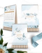 Arquivo Kit Calendários 2027 de Mesa A5 A6 e Calendário Marca Página Floral Azul - Imagem 4