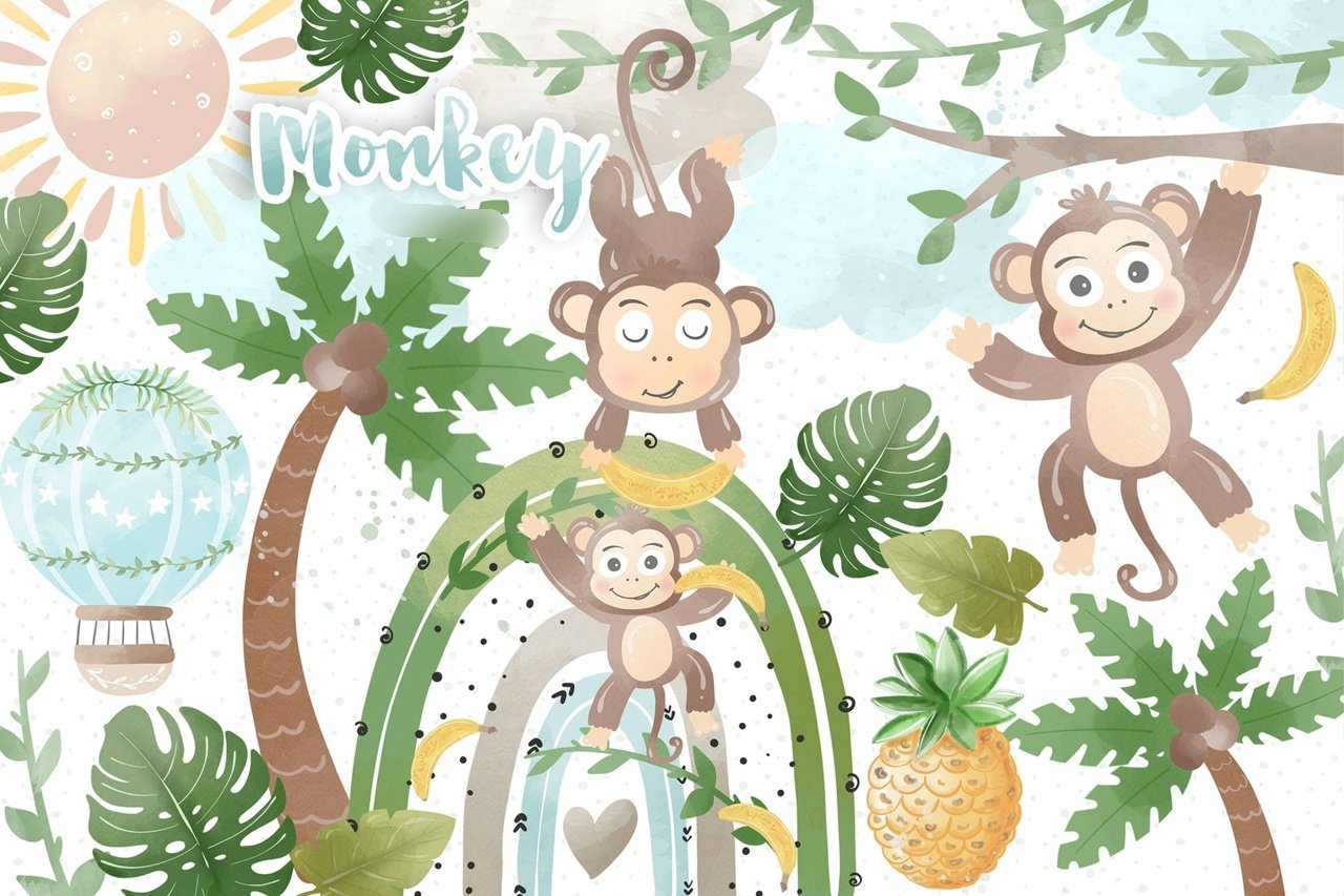 Monkey_design Kit Digital Papeis Macaquinhos Floresta - Imagem 1