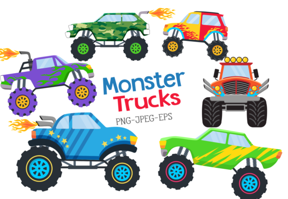 Monster Trucks Clipart Kit Digital Caminhoes - Imagem 1