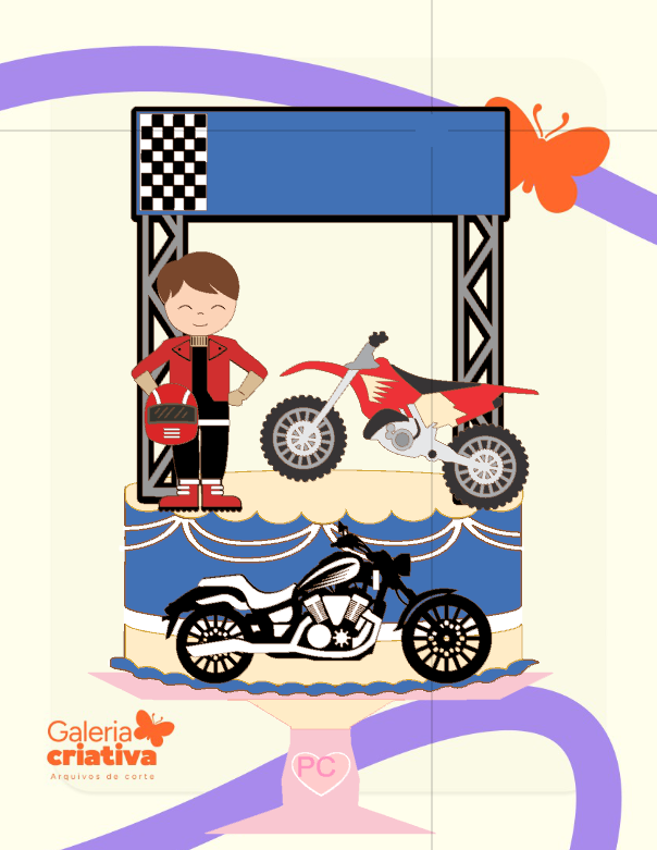 Moto Motoqueiro em Camadas Arquivo Topo de Bolo Moto Motoqueiro em Camadas - Imagem 1