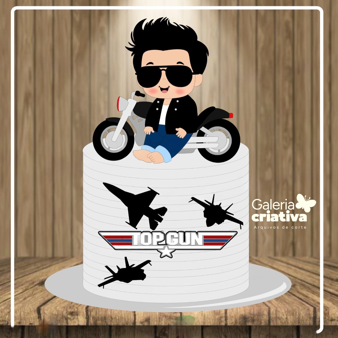 Motoqueiro Baby Top Gun Arquivo Topo de Bolo Motoqueiro Baby Top Gun - Imagem 1