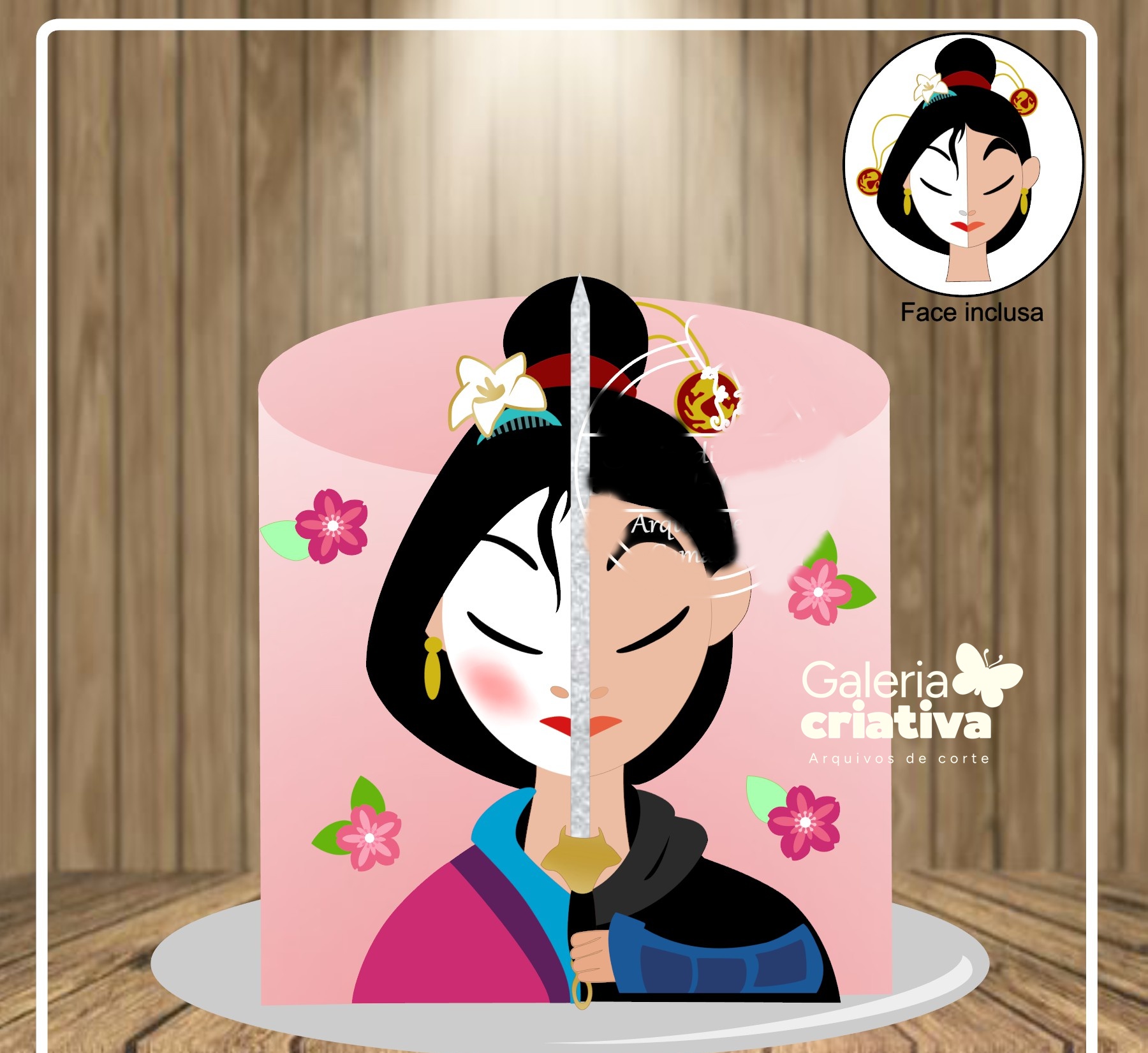 Mulan face em Camadas Arquivo Topo de Bolo Mulan face em Camadas - Imagem 1