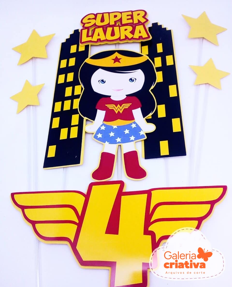 Mulher Maravilha Cute 1 Arquivo Topo de Bolo Mulher Maravilha Cute 1 - Imagem 1